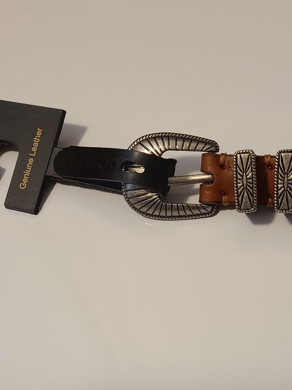 Frye Brown Leather Belt with Engraved Silver Buckle - Picture 3 of 7